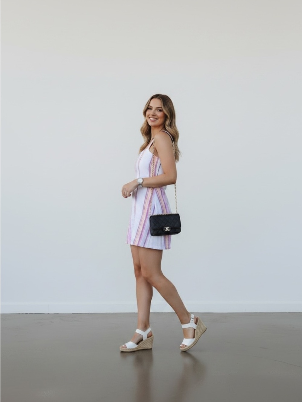 Striped One-Shoulder Mini Dress in Light Pink - Picture 2 of 4